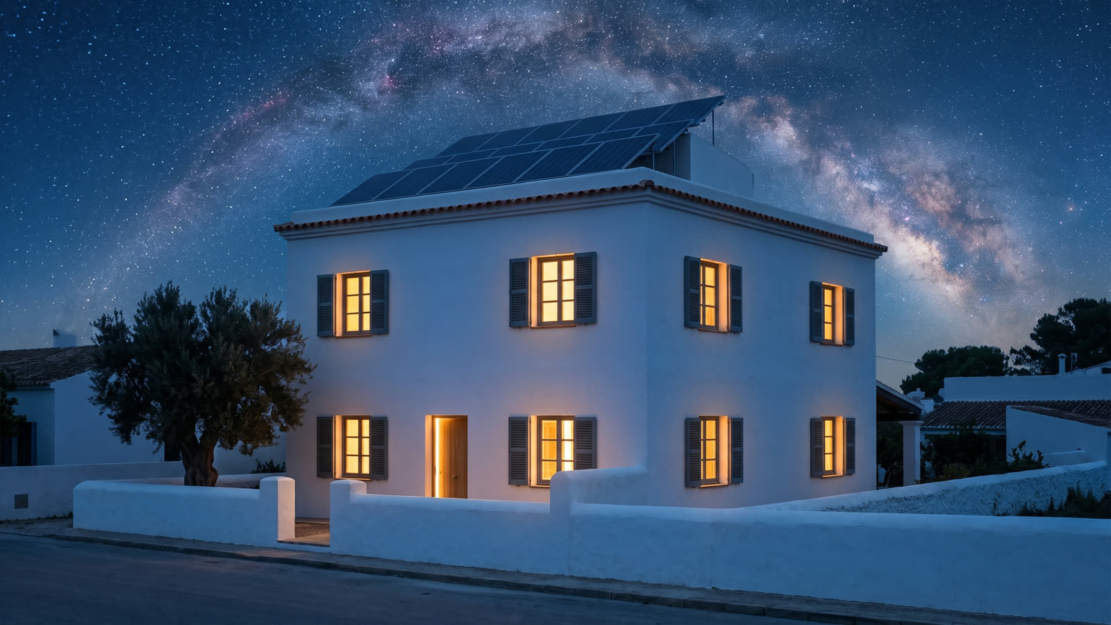 La casa iluminada de noche